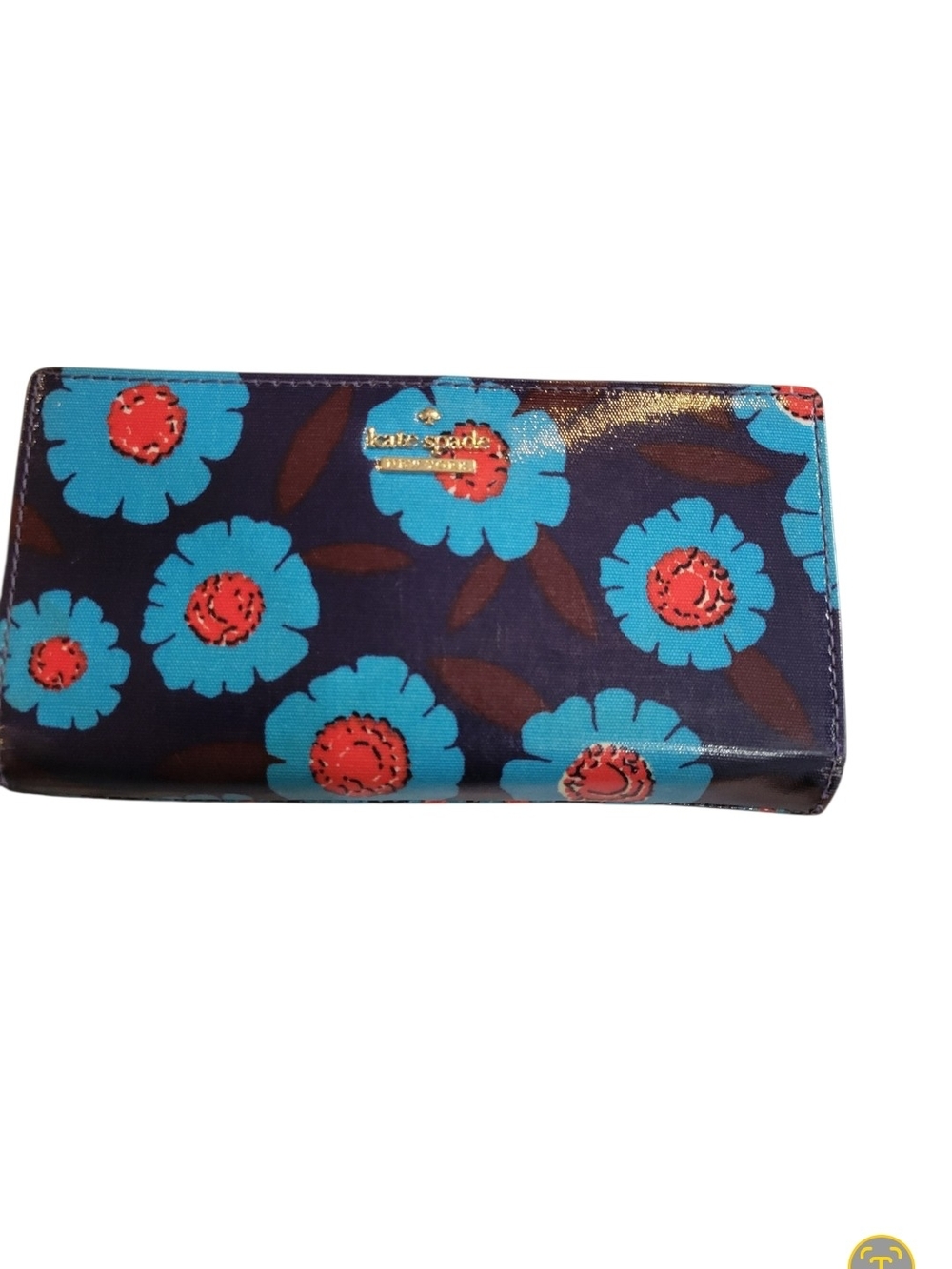 kate spade navy floral continental wallet with turquoise and coral accents